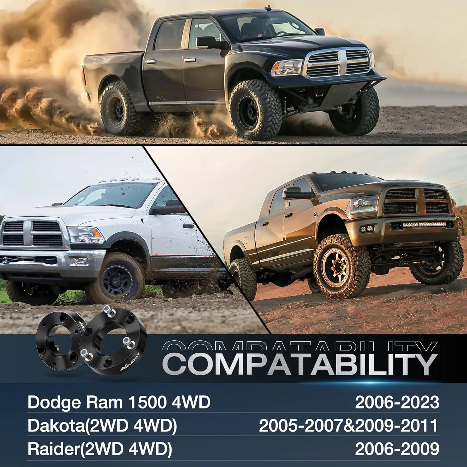 2 Inch Front Leveling Lift Kit for 2006-2023 Dodge Ram 1500 4WD Strut Spacer Suspension Lift Kits