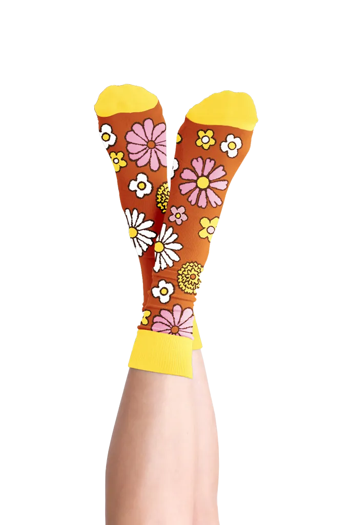 Crew Length Tube Socks - FLOWER POWER