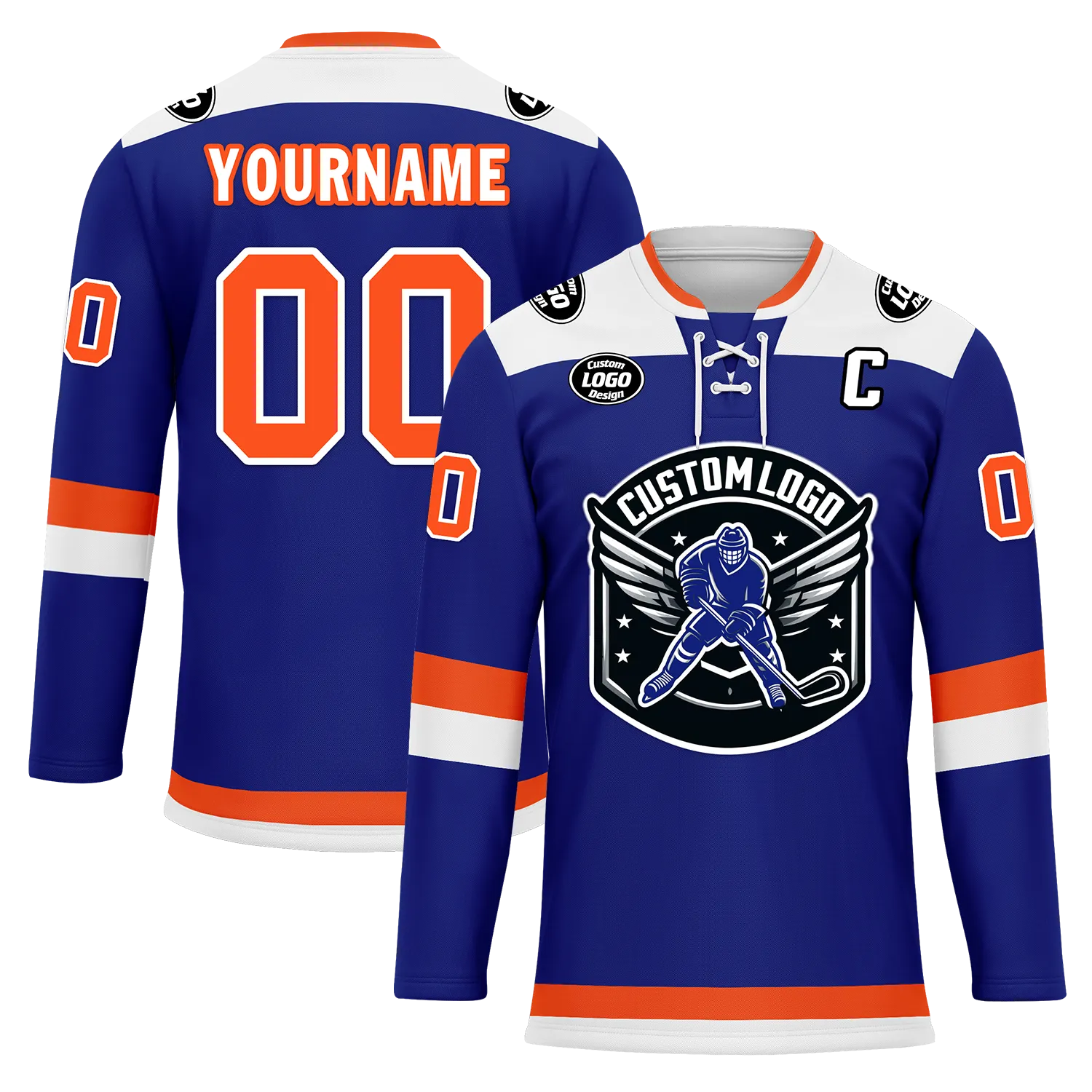 Custom Blue Orange Personalized Hockey Jersey HCKJ01-D0a700f