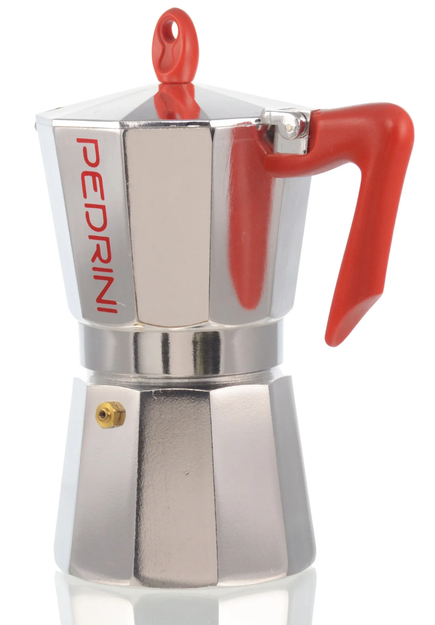 Espresso Coffee Maker Moka Pot: PEDRINI ITALY Polished Aluminium Stovetop Espresso Maker - Red & Chrome, available in 4 sizes