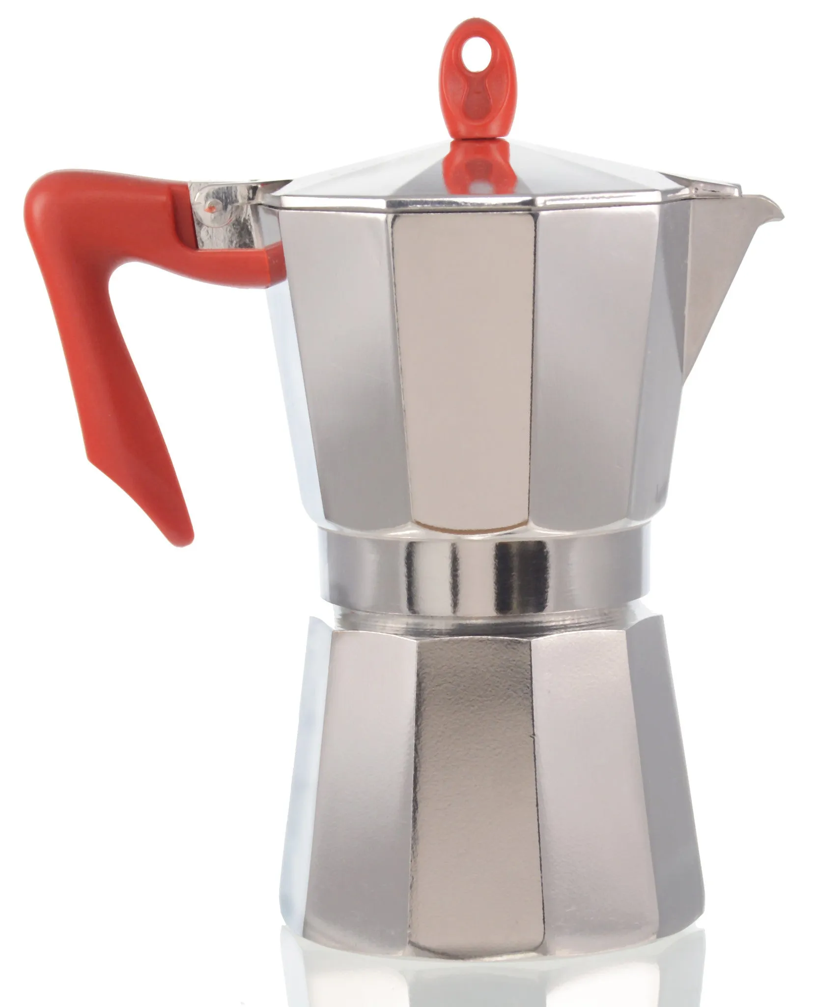 Espresso Coffee Maker Moka Pot: PEDRINI ITALY Polished Aluminium Stovetop Espresso Maker - Red & Chrome, available in 4 sizes