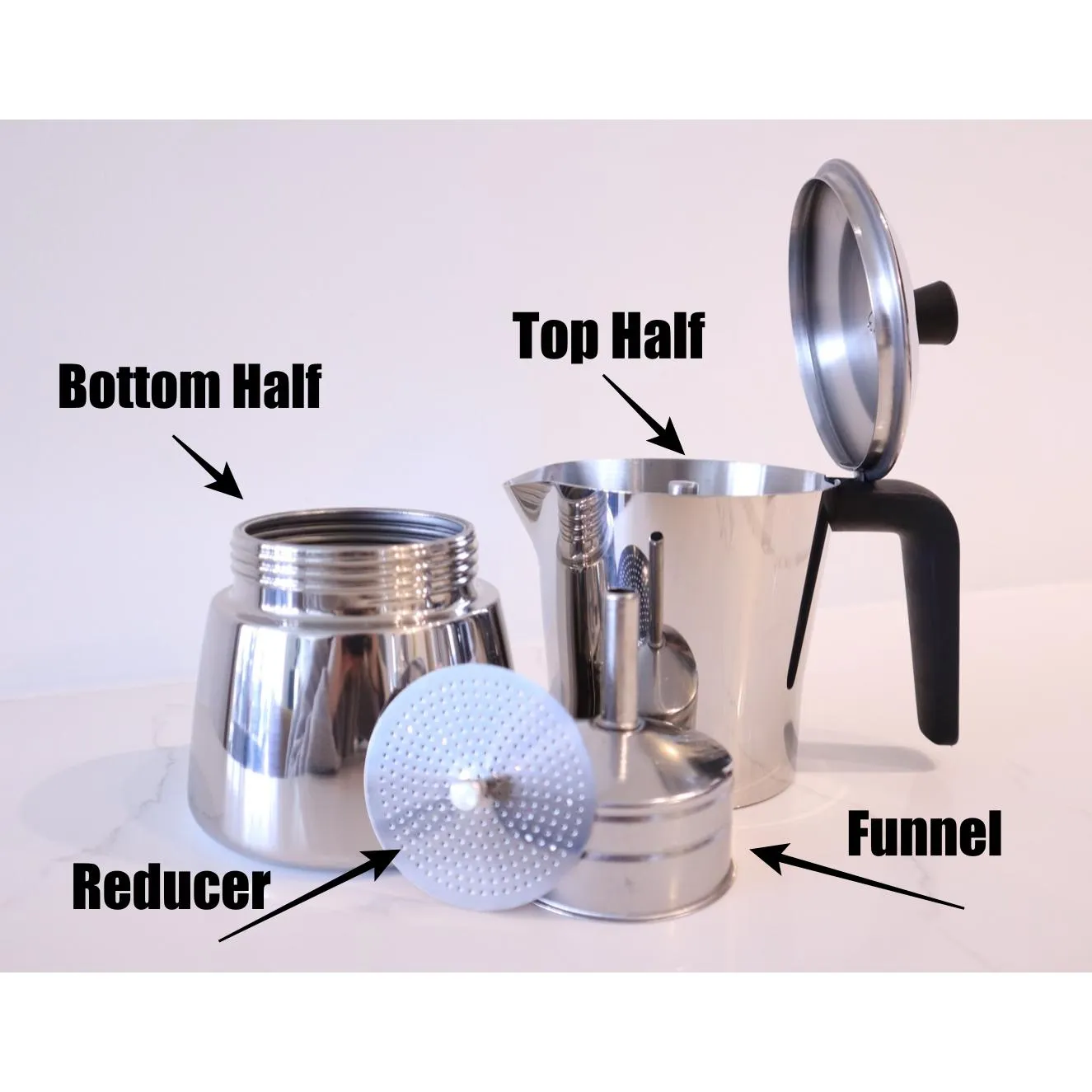 Giannini TUA - 6 cup Stainless Steel Stove Top Espresso Maker (Black Handle)