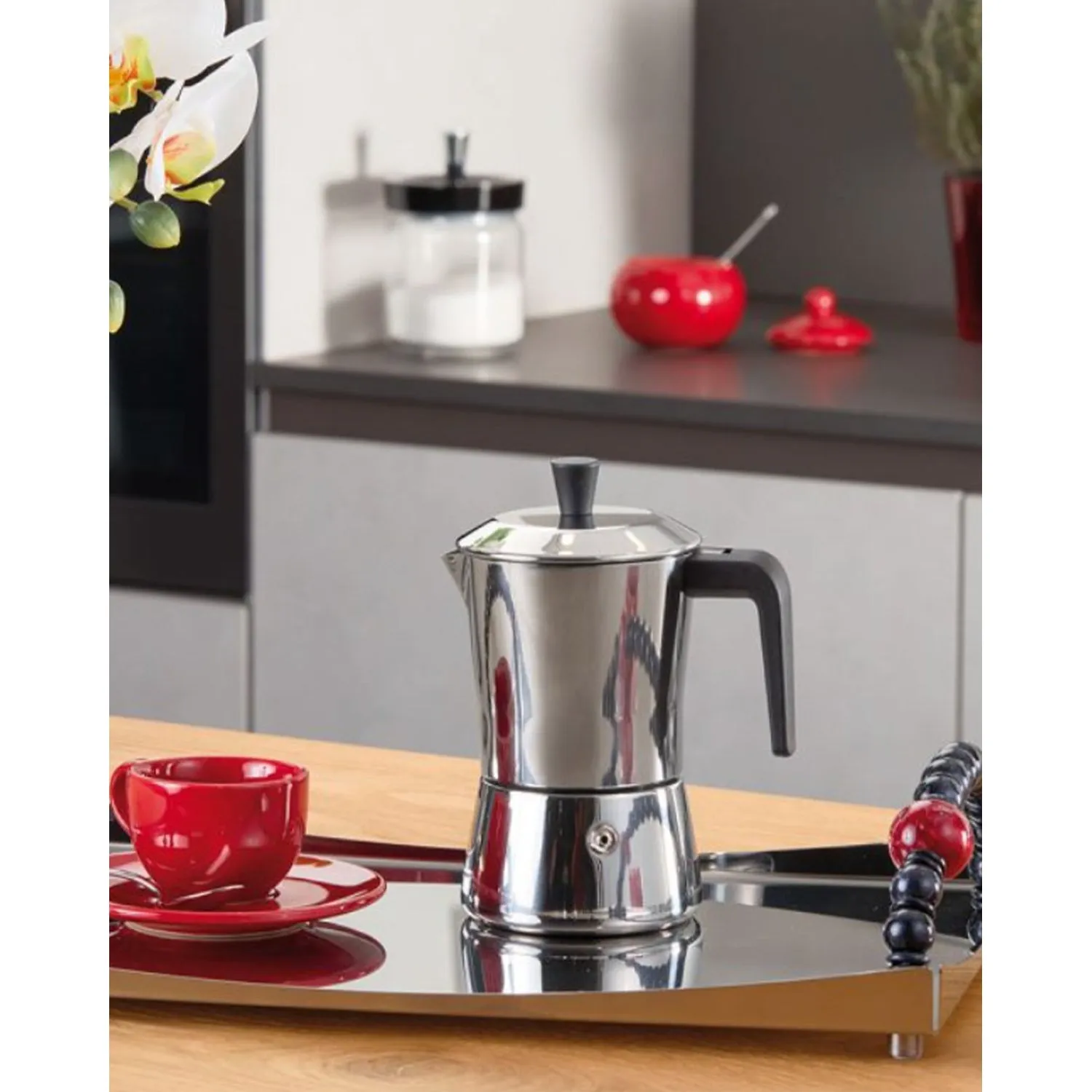 Giannini TUA - 6 cup Stainless Steel Stove Top Espresso Maker (Black Handle)