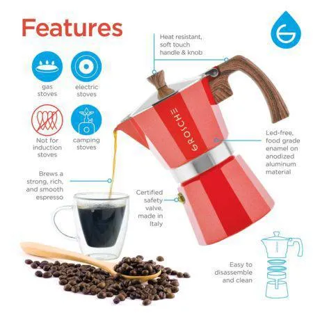 Grosche Stovetop Espresso Coffee Maker (6 cup)