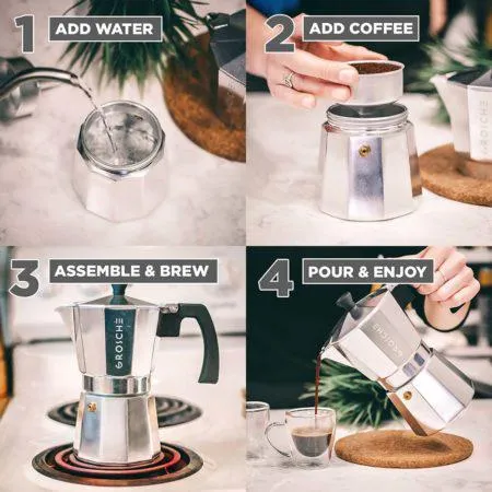 Grosche Stovetop Espresso Coffee Maker (6 cup)