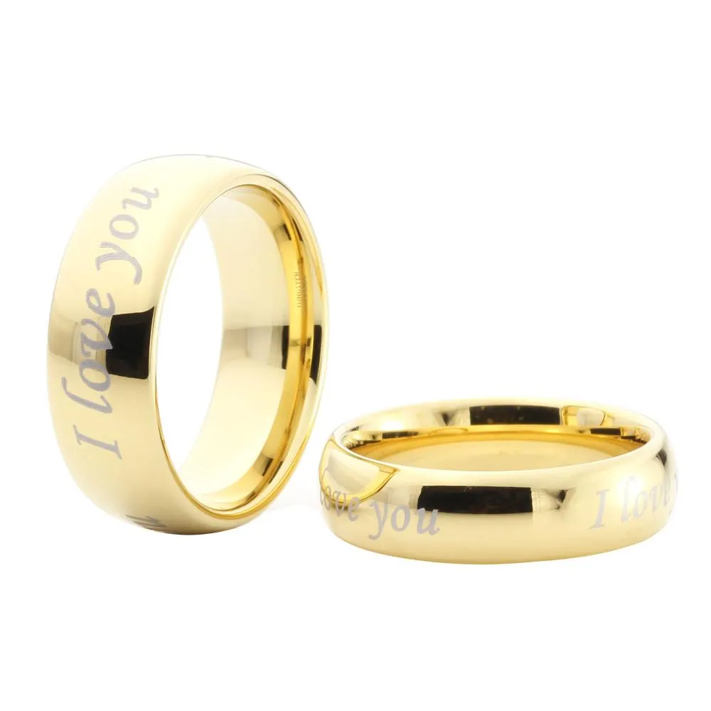 High Polish 'I Love You' Tungsten Bands