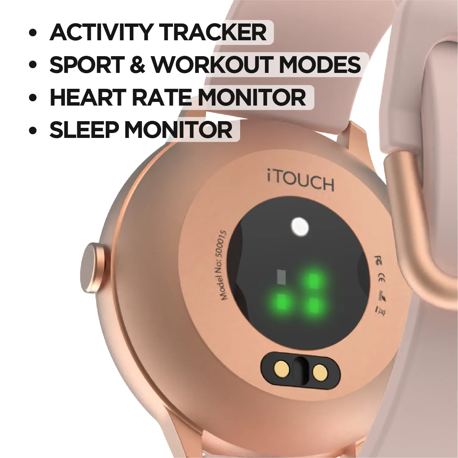 iTouch Sport 3 Special Edition Smart Watch & Fitness Tracker, For Women and Men, (43mm), RoseGold Case, Black Band