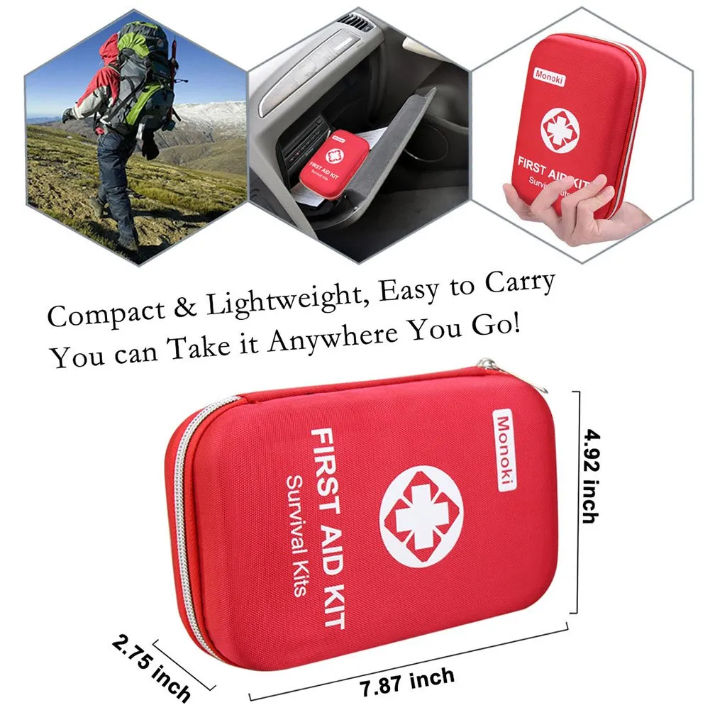 Monoki First Aid Kit Survival Kit, 241Pcs Upgraded Outdoor Emergency Survival Kit Gear - Medical Supplies Trauma Bag Safety First Aid Kit for Home Office Car Boat Camping Hiking Hunting Adventures
