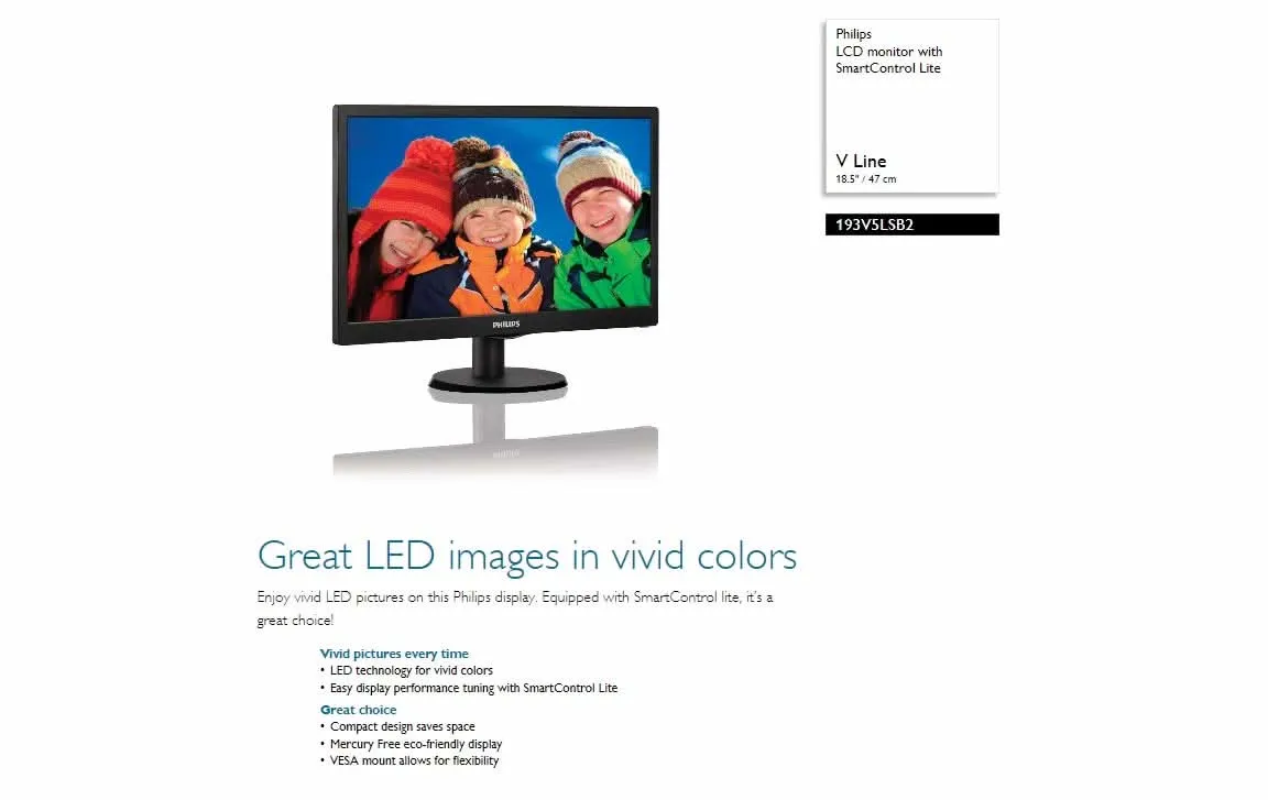 PHILIPS 18.5 INCH 193V5LSB2 HD MONITOR