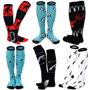 TeeHee Socks Women's Novelty Cotton Knee High Fish and Animal 6-Pack (12171)